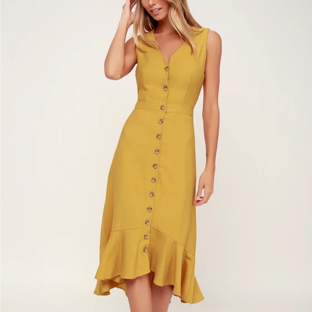 Lulu's Yellow Button-Up Midi Dress